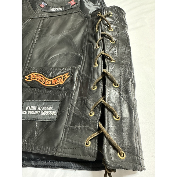 Biker Vest Mens XL Buffalo Leather Diamond Plate Live to Ride Motorcycle Patches - Picture 11 of 16